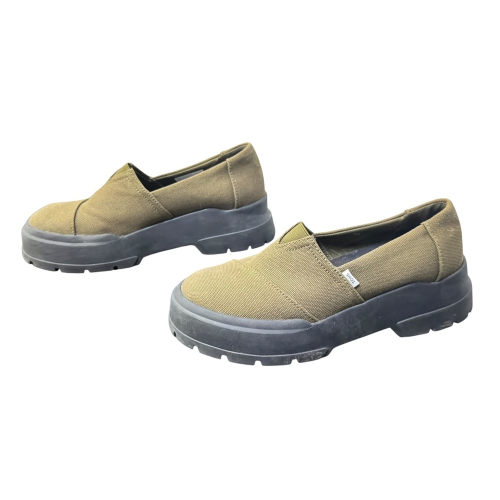 TOMS Alpargata Mallow Lug Olive Green Canvas Platform Slip On Shoes Womens 7.5
